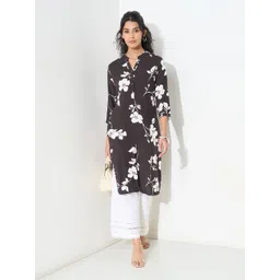 RANGMANCH BY PANTALOONS Floral Printed Thread Work Mandarin Collar A-Line Kurta-picture-20