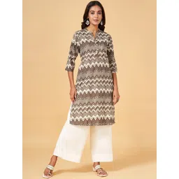 RANGMANCH BY PANTALOONS Geometric Printed Mandarin Collar Straight Kurta-picture-42