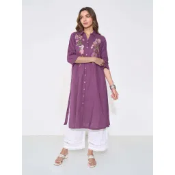 Rangmanch By Pantaloons Grape Wine Regular Fit Embroidered Kurta-picture-43