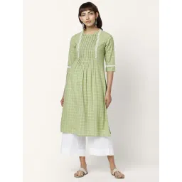 Rangmanch by Pantaloons Green Cotton Embroidered A Line Kurta-picture-11