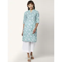 Rangmanch by Pantaloons Green Cotton Printed Straight Kurta-picture-42