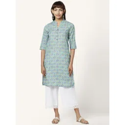 Rangmanch by Pantaloons Green Cotton Printed Straight Kurta-picture-15
