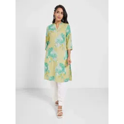 Rangmanch By Pantaloons Green Cotton Regular Fit Floral Print Kurta-picture-22
