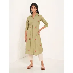 Rangmanch By Pantaloons Green Cotton Regular Fit Printed Kurta-picture-40