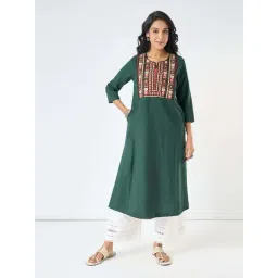 Rangmanch By Pantaloons Green Regular Fit Embroidered Kurta-picture-34