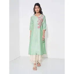 Rangmanch By Pantaloons Green Regular Fit Embroidered Kurta-picture-22