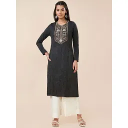 Rangmanch by Pantaloons Grey Embroidered Straight Kurta-picture-29