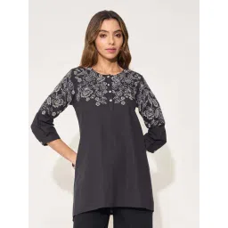 Rangmanch By Pantaloons Jet Black Regular Fit Embroidered Tunic-picture-28