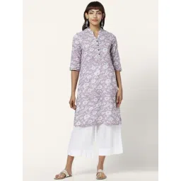 Rangmanch by Pantaloons Lilac Cotton Printed Straight Kurta-picture-40