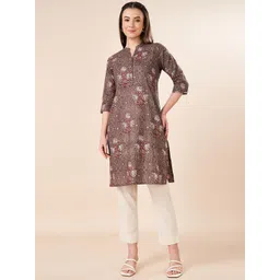 RANGMANCH BY PANTALOONS Mandarin Collar Floral Printed Cotton Straight Kurta-picture-28