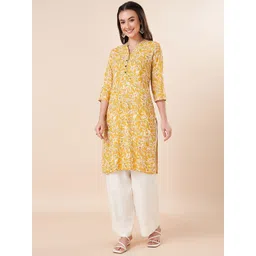 RANGMANCH BY PANTALOONS Mandarin Collar Floral Printed Straight Kurta-picture-23