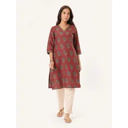 Rangmanch By Pantaloons Maroon Cotton Regular Fit Printed Kurta-picture-10