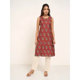 Rangmanch By Pantaloons Maroon Cotton Regular Fit Printed Kurta-picture-24