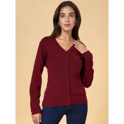 Rangmanch by Pantaloons Maroon Plain Cardigan-picture-29