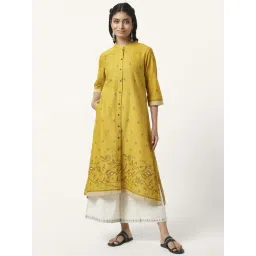 Rangmanch by Pantaloons Mustard Cotton Printed A Line Kurta-picture-14