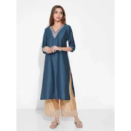 Rangmanch By Pantaloons Mykonos Blue Regular Fit Embroidered Kurta-picture-37