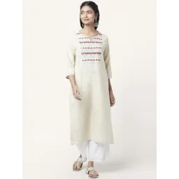 Rangmanch by Pantaloons Off-White Cotton Embroidered Straight Kurta-picture-22