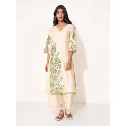 Rangmanch By Pantaloons Off White Regular Fit Floral Print Kurta-picture-31
