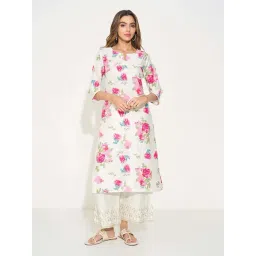 Rangmanch By Pantaloons Off White Regular Fit Floral Print Kurta-picture-47