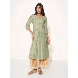Rangmanch By Pantaloons Pastel Green Regular Fit Floral Print Kurta-picture-15
