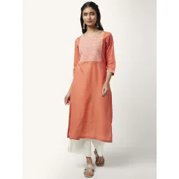 Rangmanch by Pantaloons Peach Cotton Embroidered A Line Kurta-picture-35