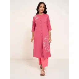 Rangmanch By Pantaloons Pink Cotton Regular Fit Embroidered Kurta-picture-43
