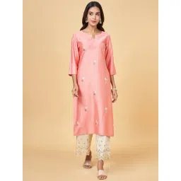 Rangmanch by Pantaloons Pink Embroidered Straight Kurta-picture-21