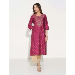 Rangmanch By Pantaloons Pink Regular Fit Embroidered Kurta-picture-11