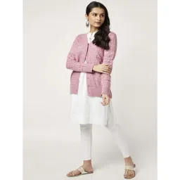 Rangmanch by Pantaloons Pink Self Pattern Cardigan image 4