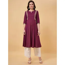 Rangmanch by Pantaloons Purple Cotton Embroidered A Line Kurta-picture-45