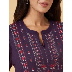 Rangmanch by Pantaloons Purple Printed Straight Kurta image 4