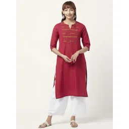Rangmanch by Pantaloons Red Cotton Embroidered Straight Kurta-picture-34