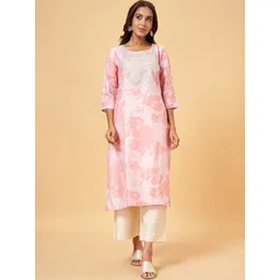 RANGMANCH BY PANTALOONS Round Neck Floral Printed Straight Kurta-picture-36