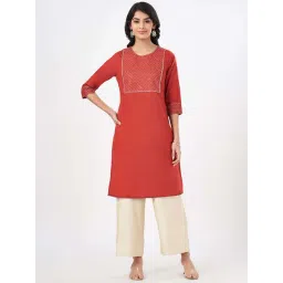 Rangmanch by Pantaloons Tan Embellished Straight Kurta-picture-25