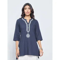 Rangmanch By Pantaloons Twilight Blue Regular Fit Embroidered Tunic-picture-40