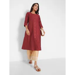 RANGMANCH BY PANTALOONS Women Checked Festive A-Line Kurta-picture-28