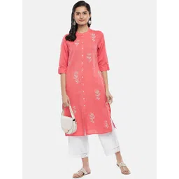 RANGMANCH BY PANTALOONS Women Coral Floral Embroidered Kurta-picture-38