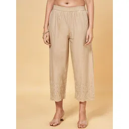 RANGMANCH BY PANTALOONS Women Ethnic Motifs Embroidered Mid Rise Cotton Palazzo-picture-44