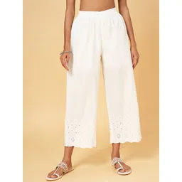 RANGMANCH BY PANTALOONS Women Floral Embroidered Cotton Trousers-picture-33