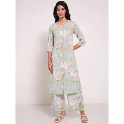 RANGMANCH BY PANTALOONS Women Floral Printed Regular Pure Cotton Kurta with Trousers-picture-21
