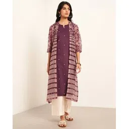 rangmanch by pantaloons Women Geometric Print Straight Kurta with Jacket-picture-12