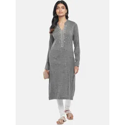RANGMANCH BY PANTALOONS Women Grey Geometric Woven Design Kurta-picture-14
