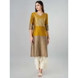 Rangmanch by Pantaloons Yellow & Grey Woven Straight Kurta-picture-34