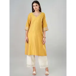 Rangmanch by Pantaloons Yellow Embroidered Straight Kurta-picture-19