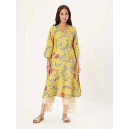 Rangmanch By Pantaloons Yellow Regular Fit Floral Print Kurta-picture-42