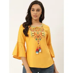 RANGMAYEE Embroidered  Tie-Up Neck Bell Sleeve Top-picture-40