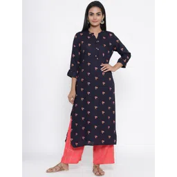 RANGMAYEE Women Black & Pink Printed Kurta with Palazzos image 1