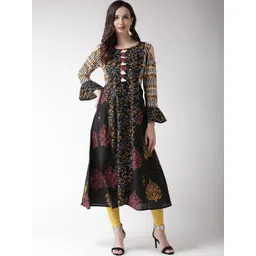 RANGMAYEE Women Black & Yellow Screen Print A-Line Kurta-picture-13