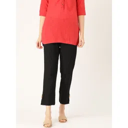 RANGMAYEE Women Black Straight Fit Solid Regular Trousers-picture-15