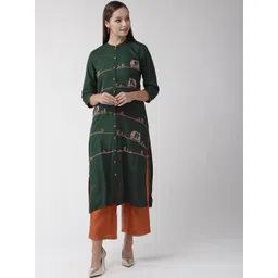 RANGMAYEE Women Green & Orange Quirky Embroidered Straight Kurta-picture-36